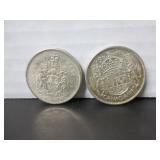 2 SILVER CANADA 50 CENT COINS 1957 & 1959