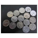 15 CANADA 1950'S 5 CENT COINS