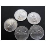 5 SILVER CANADA CENTENNIAL 25 CENT COINS