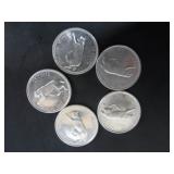5 SILVER 1967 CANADA CENTENNIAL 25 CENT COINS