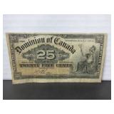 1900 DOMINION OF CANADA 25 CENT SHINPLASTER