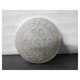1919 .925 SILVER NEWFOUNDLAND 50 CENT COIN