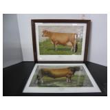 2 ROSS BUTTER COW FRAMED UNDER GLASS PRINTS