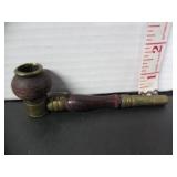 OLD BRASS-WOOD SMOKING PIPE