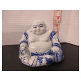 PORCELAIN BLUE-WHITE BUDDHA ORIENTAL ART FIGURINE