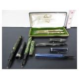 4 VINTAGE FOUNTAIN PEN & QUILL PEN-PENCIL SET