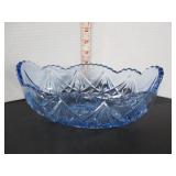 OLD BLUE PRESSED GLASS OVAL BOWL
