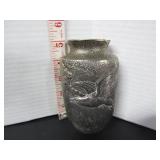 OLD METAL EMBOSSED FLOWER VASE WALL SCONCE