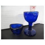 2 VINTAGE GLASS COBALT BLUE EYEWASH CUPS