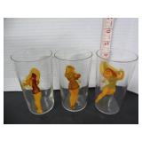 3 VTG. RISQUE PIN UP GIRLS GLASS TUMBLERS