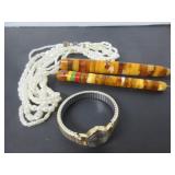 BALTIC AMBER GEMSTONE? PEN-PENCIL SET ETC.