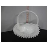 LARGE OLD MILKGLASS HOBNAIL BASKET
