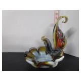 LARGE ART GLASS ROOSTER CENTERPIECE