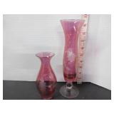 2 VINTAGE CRANBERRY PINK GLASS VASES