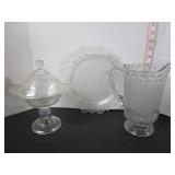 3 PIECES ANTIQUE EARG PRESSED GLASS