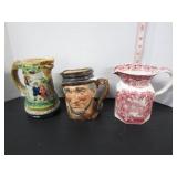 ANTIQUE TOBY JUG & 2 DECORATIVE JUGS