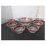 VINTAGE GLASS DIAMOND POINT RUBY FLASH BOWL SET