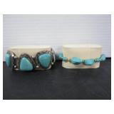 2 SILVERTONE TURQUOISE BRACELETS
