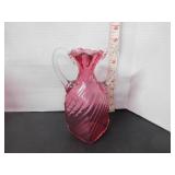 VINTAGE CRANBERRY SWIRL GLASS VASE