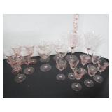 18 VINTAGE TIFFIN PINK ETCHED WINE GLASSES