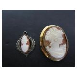 2 GOLD FILLED ANTIQUE CAMEO SMALL PENDANT & BROACH