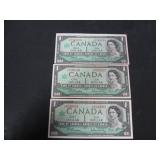 3 1967 CANADA CENTENNIAL $1 BANK NOTES