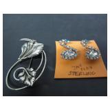 STERLING SILVER CORA BROACH & 2  STERLING PINS