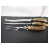 STERLING SILVER BANDED ANTLER HANDLE CARVING SET