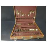 VINTAGE SOLID BRONZE CUTLERY SET IN ORG. WOOD CASE