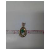 14 KT GOLD PENDANT, NATURAL EMERALD AND DIAMOND