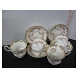 4 ROYAL ALBERT VINTAGE DIMITY ROSE CUPS & SAUCERS