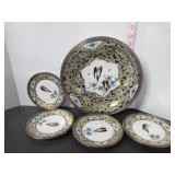 BEAUTIFUL KUTANI JAPANESE DISH & 4 PLATES