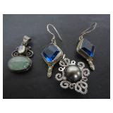 STERLING SILVER OLD EARRINGS AND PENDANTS
