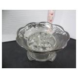 SILVER OVERLAY GLASS FOOTED DISH WITH FROG INSERT