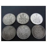 6 SILVER CANADA 50CENT COINS