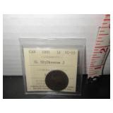 GRADED 1891 ICCS 1 CENT CANADA COIN