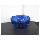VINTAGE COBALT BLUE PIN WHEEL & STAR GLASS BOWL