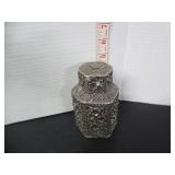 VINTAGE ORNATE CHINESE WHITE METAL TEA CADDY