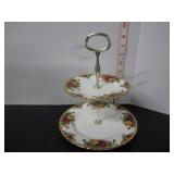 ROYAL ALBERT OLD COUNTRY ROSES 2 TIER DESERT DISH