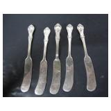 5 STERLING 160GRAMS INTERNATIONAL BUTTER KNIVES