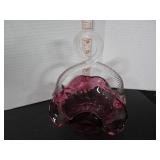 HANDBLOWN CRANBERRY ART GLASS BASKET