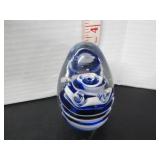 OLD BLUE SWIRL HANDBLOWN PAPERWEIGHT