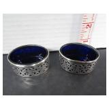 2 STERLING SILVER COBALT INSERTS SALT CELLAR
