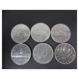 6 OLD CANADA ONE DOLLAR COINS