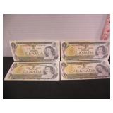 4 CONSECUTIVE UNC. 1973 CDN ONE DOLLAR BANK NOTES