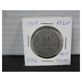 SILVER 1908 NFLD 50 CENT COIN