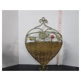 WROUGHT IRON WITH WICKER WALL HANGING BASKET