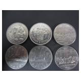 6 OLD CANADA ONE DOLLAR COINS