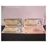 1986 TWO DOLLAR & 3-1973 ONE DOLLAR BANK NOTES