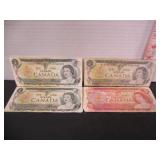3-1973 CANADA 1 DOLLAR & 1974 2 DOLLAR BANK NOTES